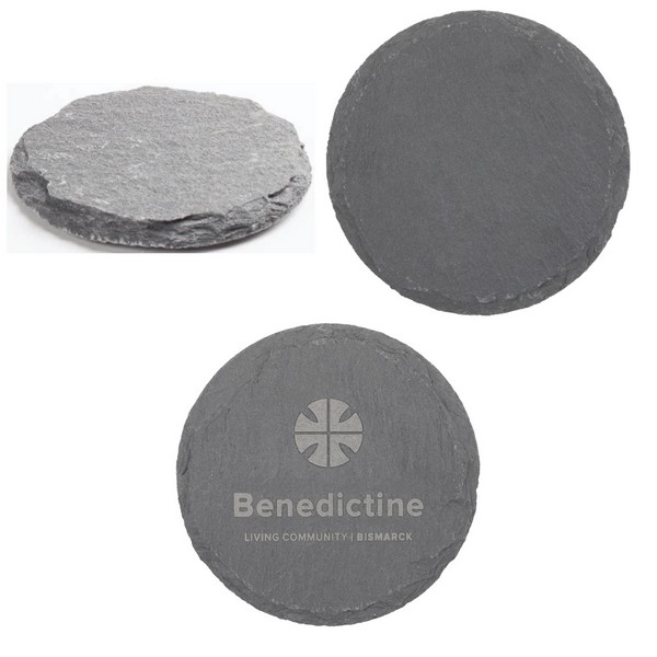 HST4200 Natural Slate Stone Round Coaster with ...
